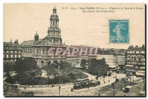 Old Postcard All Paris Church and the Place de la Trinite