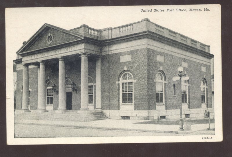 MACON MISSOURI UNITED STATES POST OFFICE BUILDING MO. VINTAGE POSTCARD