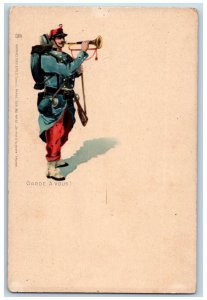 France Postcard French Military Soldier With Trumpet c1905 Unposted Antique
