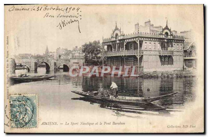 Old Postcard Amiens water sports and Baraban bridge