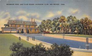 Des Moines Iowa 1940s Postcard Swimming Pool and Club House Hyperion Club