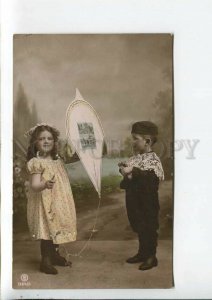 3185522 Charming Kids w/ KITE Vintage PHOTO tinted PC