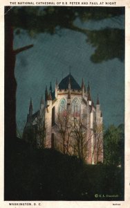 Vintage Postcard 1933 National Cathedral S. S. Peter & Paul Night Washingon D.C.