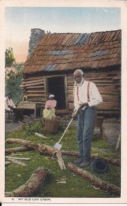 BLACK AMERICANA, Older Man & Woman, Cabin, Farm Machine, 1915-30, Teich WB