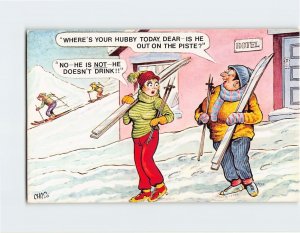 Postcard Greeting Card with Conversation and Women Skiers Snow Art Print