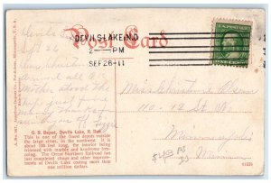 1911 G N Depot Station Railroad Train Devils Lake North Dakota ND Postcard