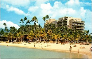 Hilton Hawaiian Village Hotel Waikiki Beach Hawaii Tropical Chrome Postcard