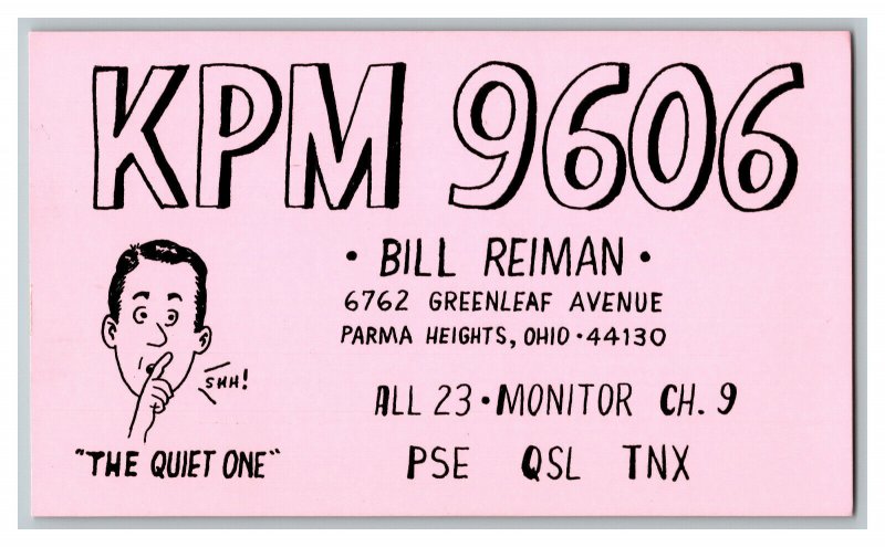 Postcard QSL Radio Card From Parma Heights Ohio KPM9606 