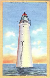 Postcard MA Minot's Light Massachusetts Bay Lighthouse
