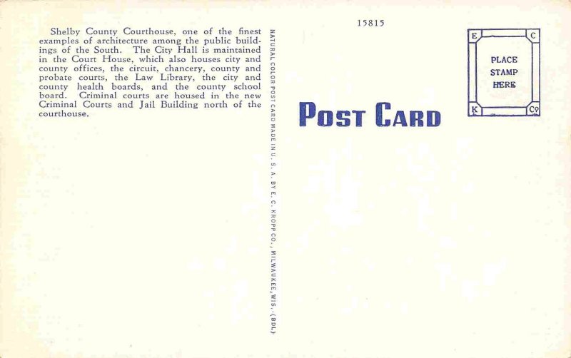 Shelby Court House Memphis Tennessee linen postcard