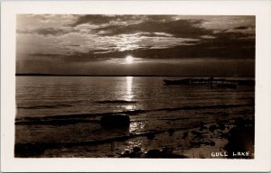 Gull Lake Alberta near Lacombe AB Sunset or Sunrise 1930 RPPC Postcard H48