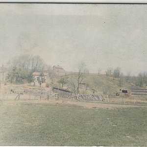 1910s Birds Eye Farm Barn House RPPC Real Photo Postcard Home Acreage Spring A42
