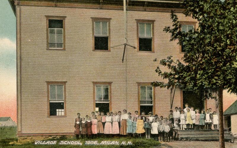 NH - Milan. Village School and Students, 1906.