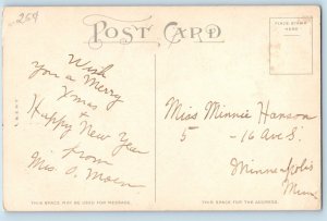 Christmas Postcard Winter Scene Pine Tree Full Moon Minneapolis MN c1910's
