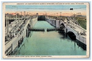 Opening Lower Guard Gates Gatun Locks Panama Canal Zone Overprint Postcard