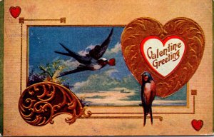Valentine Greeting With Heart and Birds 1909