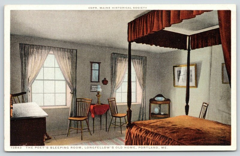 Portland Maine~Henry Wadsworth Longfellow Home~Sleeping Room~1910 Detroit Pub Co 