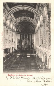 Vintage Postcard 1908 Quebec Int. Eglise Saint Sauveur Church Canada