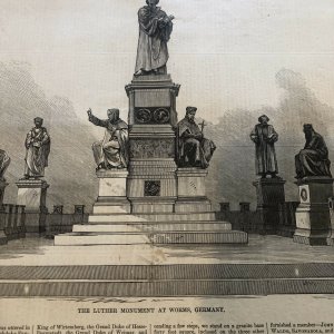 Luther Monument at Worms Germany - October 10 1868 - Harpers Weekly Print 