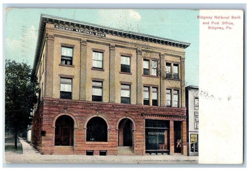 Ridgway Pennsylvania PA Postcard Ridgway National Bank Post Office Building 1908