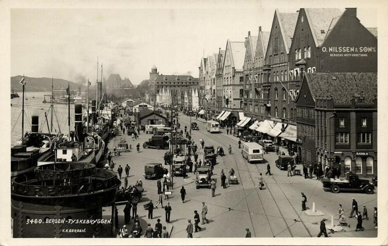 norway norge, BERGEN, Tyskebryggen, Car Bus (1939) RPPC Postcard, Stamp