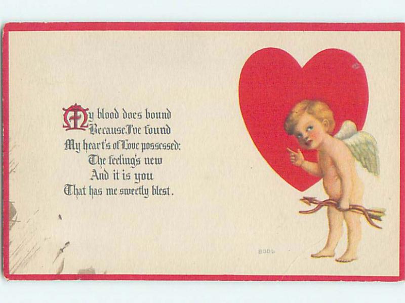 Pre-Linen valentine CUPID STANDING BESIDE LARGE HEART HJ2378