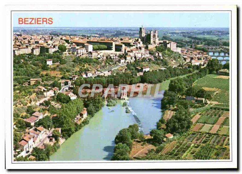 Postcard Modern Capital Vineyard Languedoc Beziers aerial view cathedral and ...