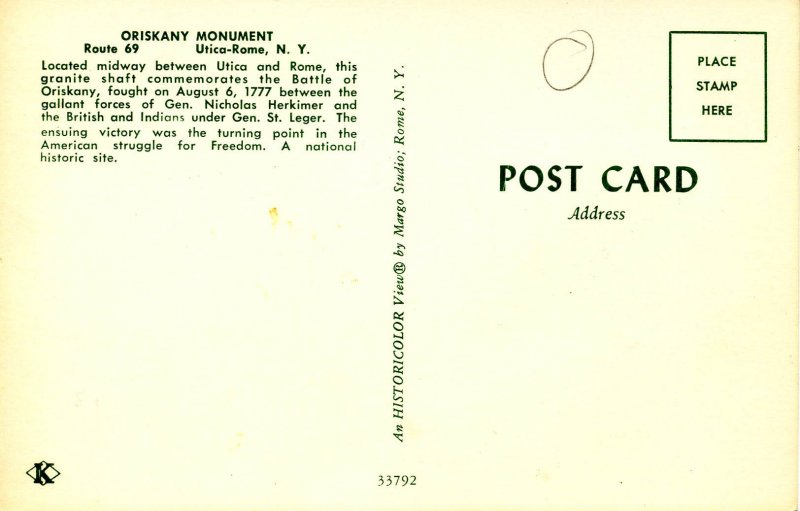 NY - Utica-Rome. Oriskany Monument