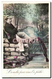 Postcard Old Man Fancy Fish Fishing Fisherman