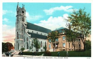 Vintage Postcard 1920's St. Patrick Church And Rectory Fall River Massachusetts