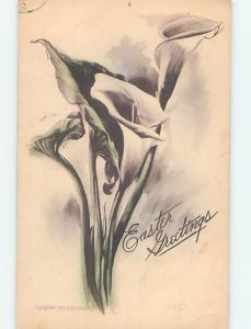 1909 Easter BEAUTIFUL HAND PAINTED FLOWERS ON POSTCARD o5906