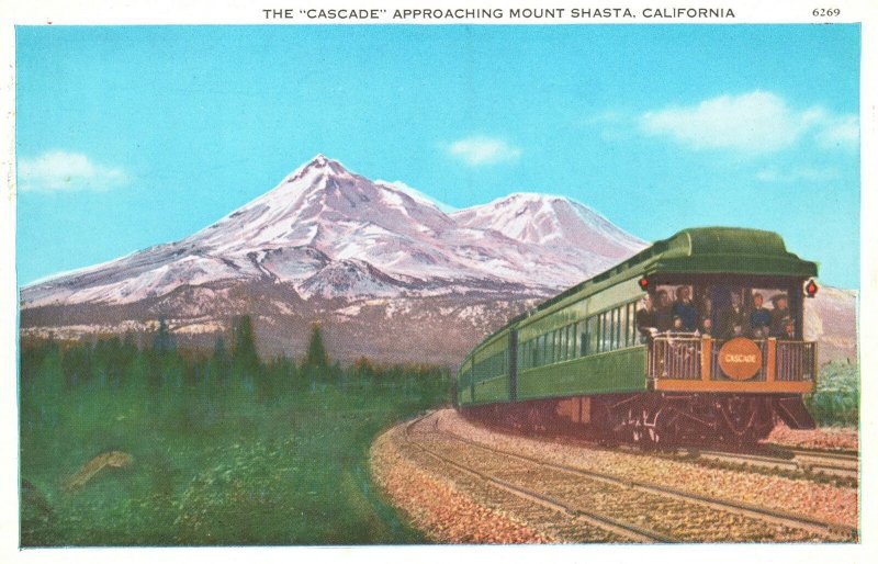 Vintage Postcard 1920's The Cascade Approaching Mount Shasta California Train