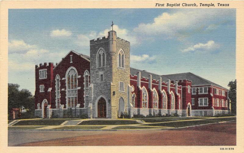 F14/ Temple Texas Postcard Linen First Baptist Church