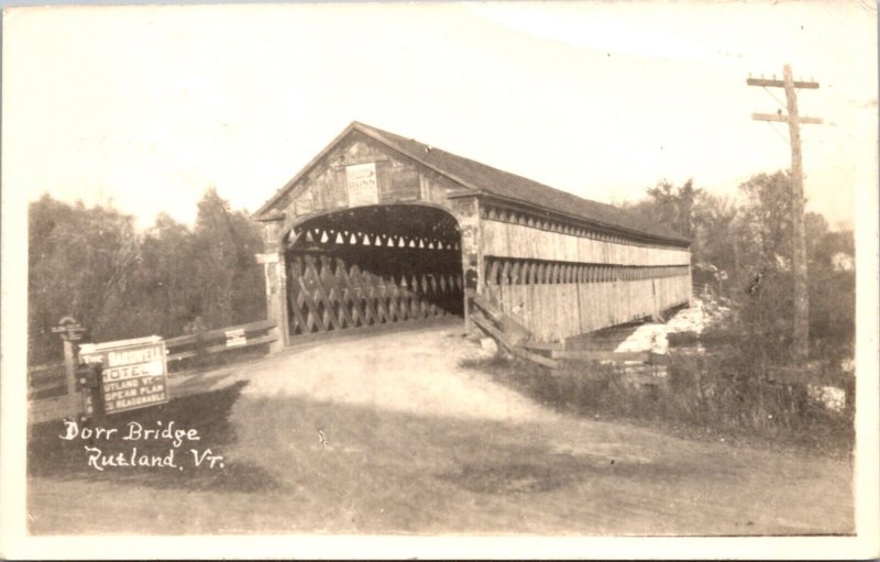 Real Photo Postcard Burr Covered Bridge in Rutland, Vermont