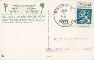 Tropical Acres Restaurant Dania FL Florida c1970 Mascotte Cancel Postcard H15 