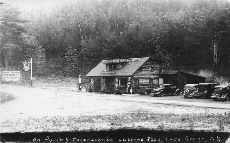 Lake George NY Mobil Gas Station & Restaurant The Old Trading Post RPPC