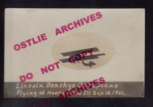 Hoopeston ILLINOIS RPPC 1911 LINCOLN BEACHEY Flying AIRPLANE Plane nr Danville