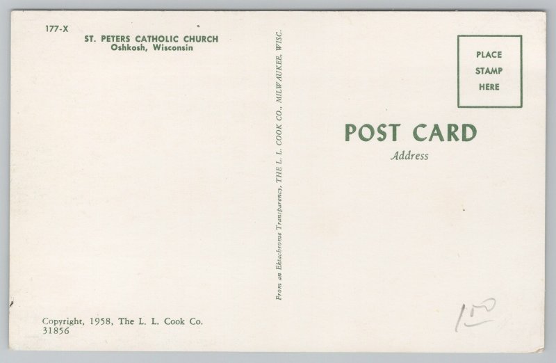 Oshkosh Wisconsin~St Peters Catholic Church Front View~Vintage Postcard