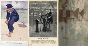 The Ship Pilot Military Sailor Comic Oilette 3x Postcard s