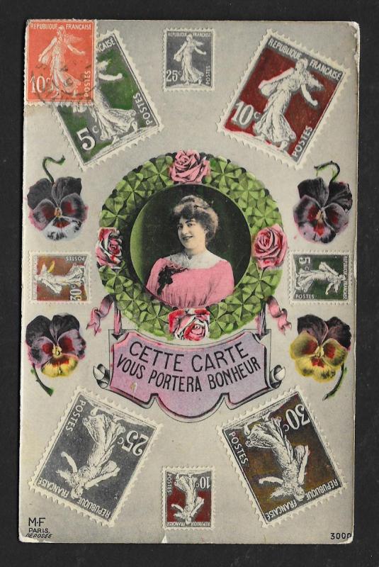 FRANCE Stamps on Postcard 'Will bring you luck' Used c1910s