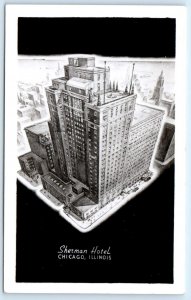 RPPC CHICAGO, Illinois IL ~ Artist View SHERMAN HOTEL c1940s Grogan Postcard