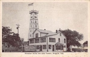 Angola Indiana Hoosier Hills Inn  & Tower, B/W Photo Litho. PC U3549