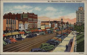 Kansas City Kansas KS Street Scene c1940s Linen Postcard