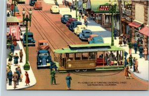Vtg San Francisco CA Cable Car at Turntable on Powell Street 1940s Postcard