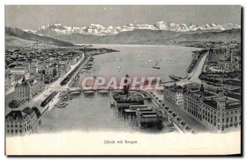 Postcard Old Zurich mit Bergen