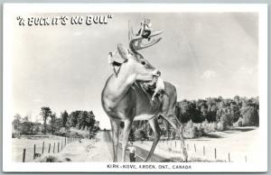 KIRK-KOVE ARDEN ONT. CANADA EXAGGERATED DEER VINTAGE REAL PHOTO POSTCARD RPPC