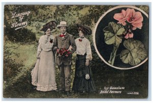 Language Of Flowers Postcard Couple Romance Ivy Geranium Bridal Favours c1910's