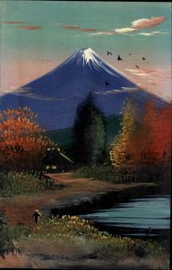 Japan Mt. Fuji Japanese Art HANDMADE Hand Painted c1910 Postcard #1