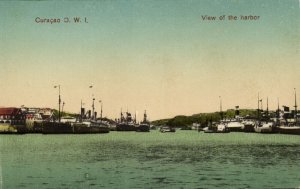 curacao, D.W.I., WILLEMSTAD, View of the Harbour, Steamers (1920s) Postcard (1)