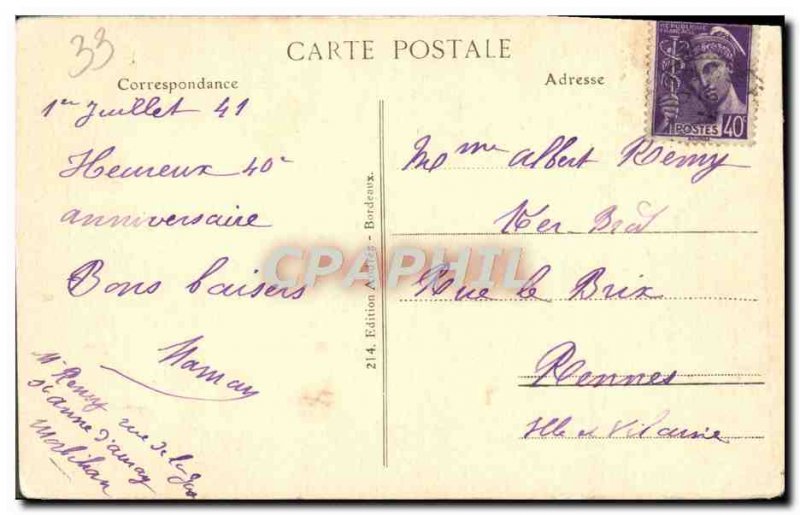 Old Postcard Bordeaux La Porte Caillau